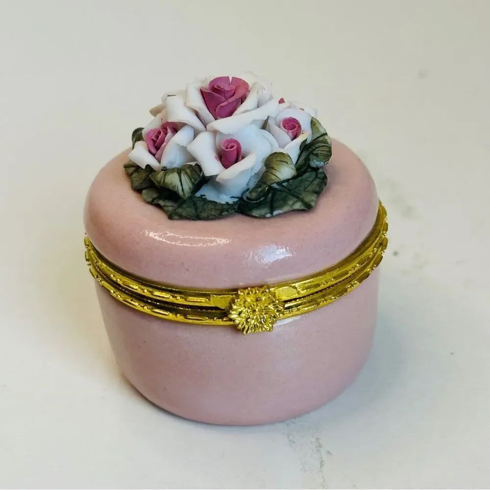 Pink White Flowers Trinket Box